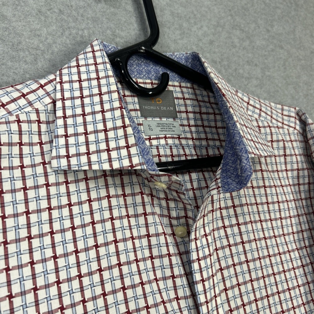 Thomas Dean Mens Dress Shirt XL red, white and blue  Print flip cuff